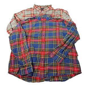 Lot of 2 Lands End Mens plaid flannel long sleeve shirts.  Size XL. cabincore